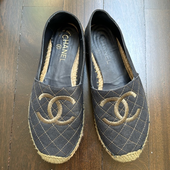 CHANEL Navy & Olive Canvas Platform Espadrilles, Size 38 - Picture 1 of 11